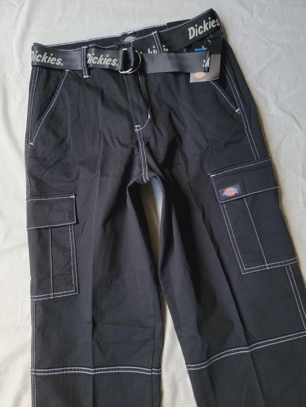 Dickies Black Cargo Pants White Contrast Stitching 90s Y2k Skater Styley Nwt 28 - Picture 4 of 15